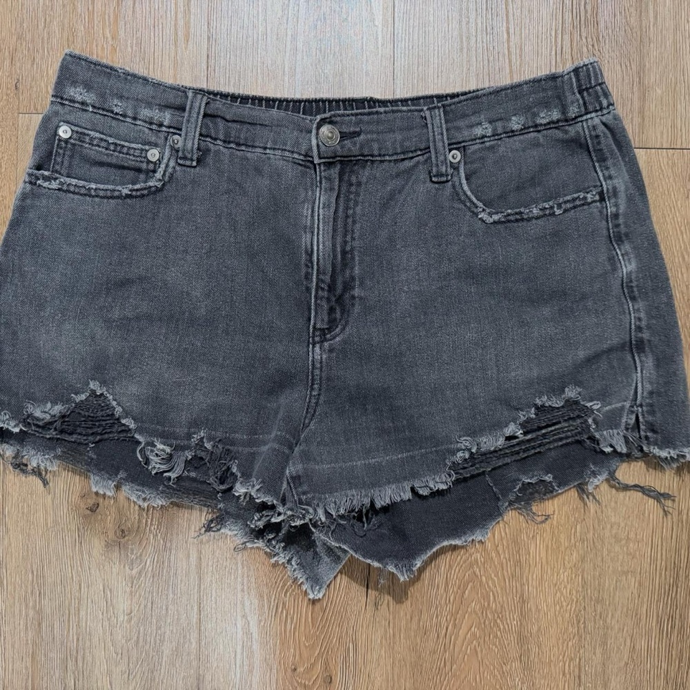 Aerie Black Jean Shorts Distressed Raw-Edge